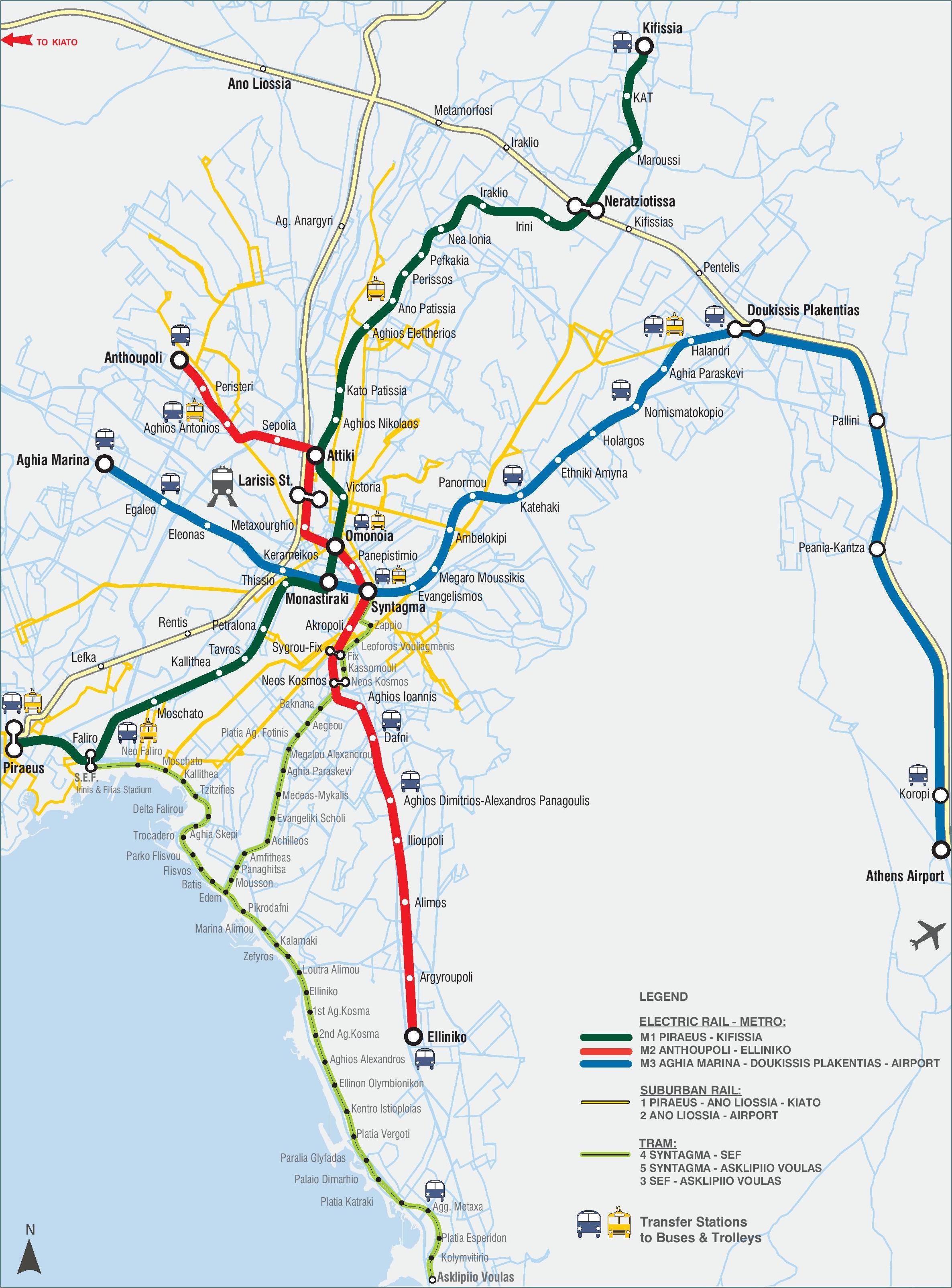 Plan du train dAthènes : lignes et gares dAthènes