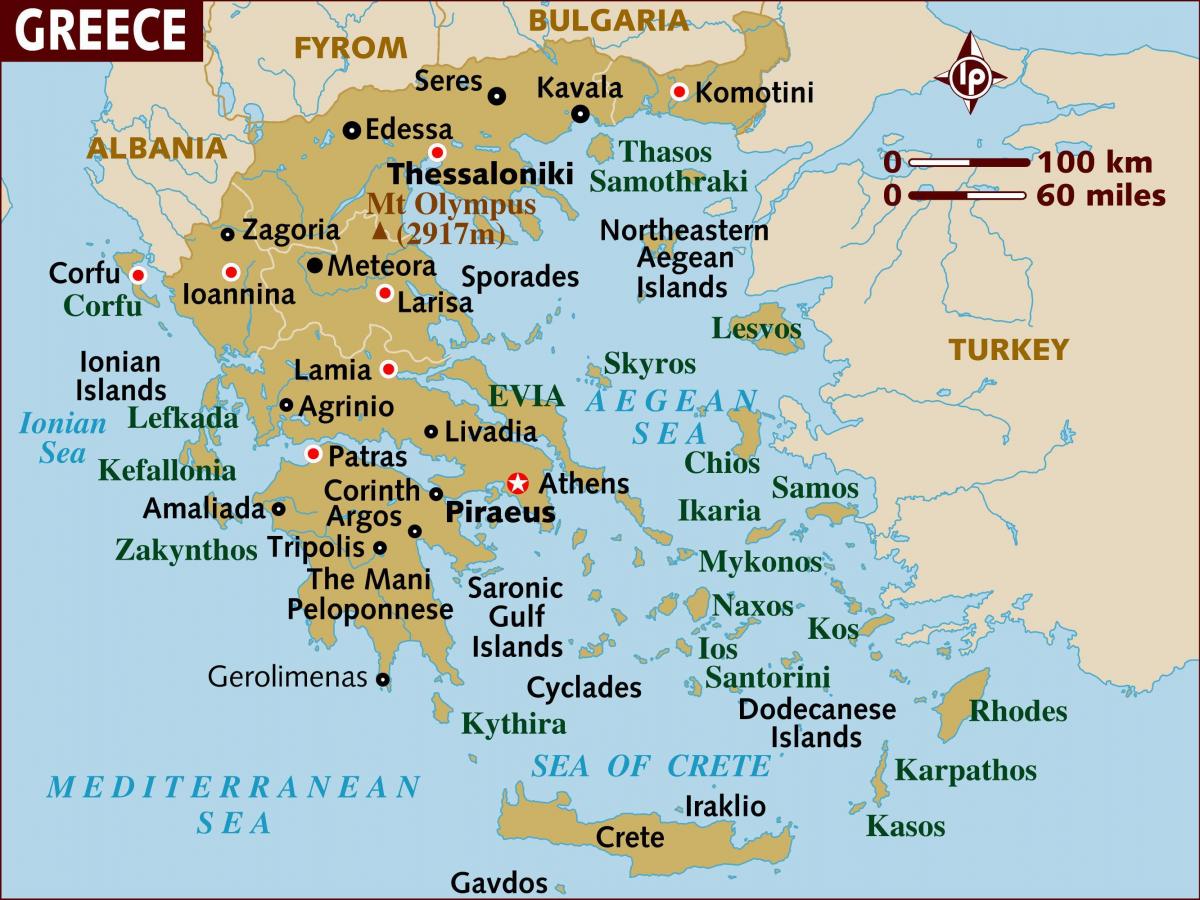 Athènes sur la carte de la Grèce