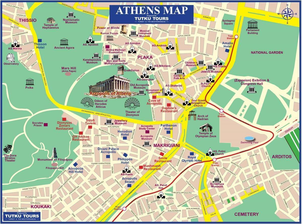 Carte touristique d'Athènes : attractions et monuments d'Athènes
