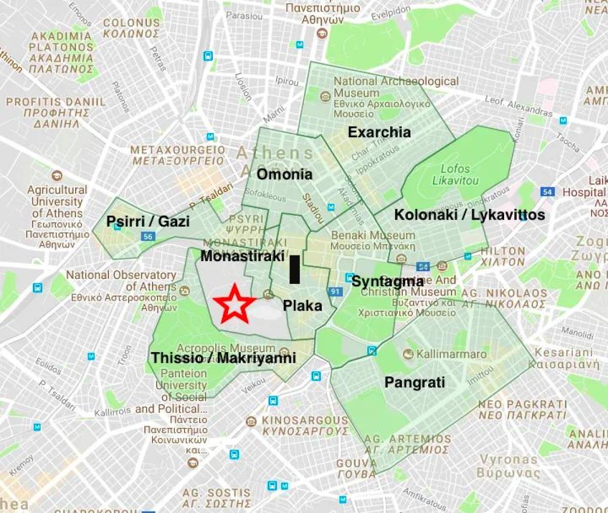 Carte des quartiers d'Athènes