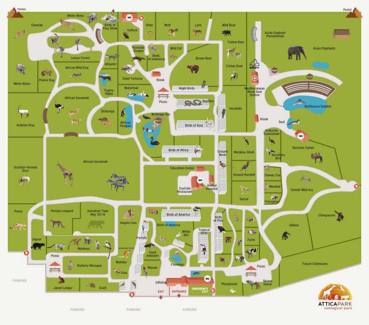 Plan du parc zoologique d'Athènes